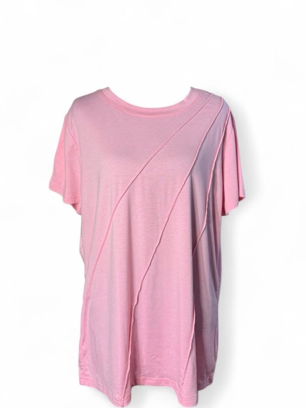 LUXVEER Pink Asymmetric Seam Short Sleeve Tee Shirt Size XL Casual Top
